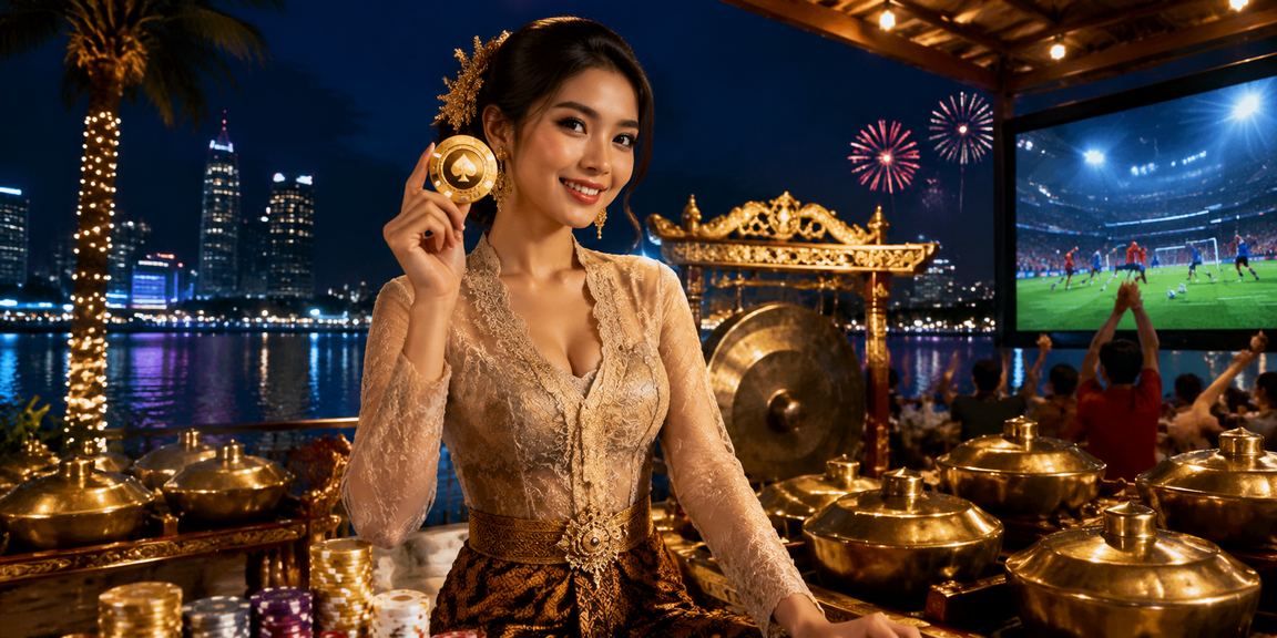 Model perempuan menikmati permainan slot di layar gadget modern